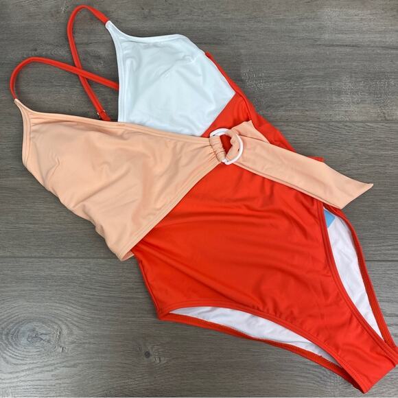 Cupshe Orange Colorblock One Piece Swimsuit Sz.S NWT - Picture 2 of 14